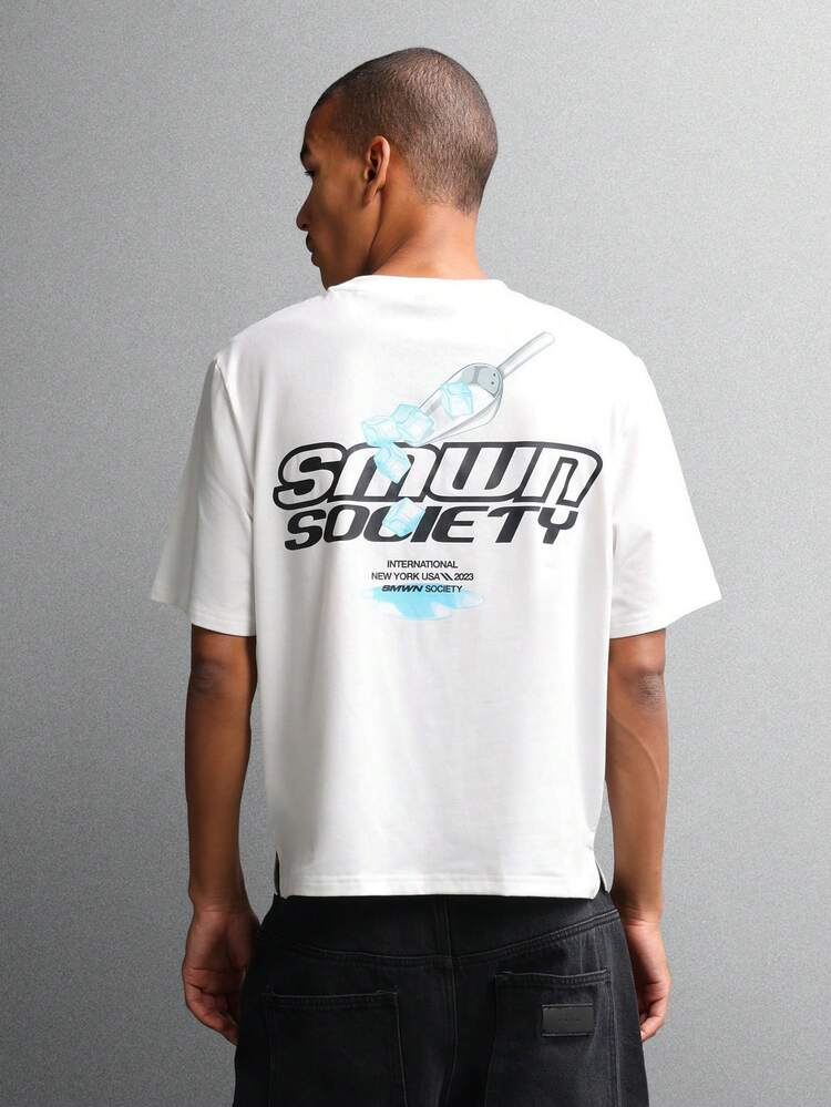 T-shirt bianca squadrata con stampa grafica di cubetti di ghiaccio