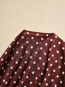 Poéselle Polka Dot Top, Ruched Long Sleeve Top , Chic Y2K Night-Out Layer, Women's Stand Collar Polka Dot Long Sleeve T-Shirt, Mesh Top, Fall Fashion, Y2k Party Top, Suitable For Daily Wear, Going Out, Commuting, Dating, Home And Other Occasions - Brown - View 8