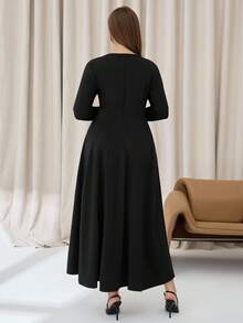 Auralis 大码女装秋季服装，超长连衣裙，大码女装连衣裙，长款保暖连衣裙，秋季女装，口袋连衣裙，大码伞裙，黑色连衣裙，休闲女装 - 黑色 - 查看 2