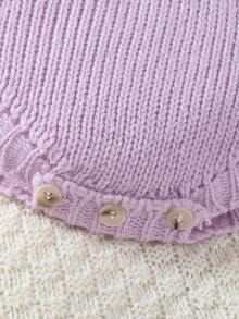 SHEIN 女婴花卉刺绣针织连体衣，优雅百搭，适合日常穿着、居家、户外和旅行 - 紫色 - 查看 4