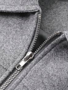 DAZY 女士百搭翻领短袖大衣 秋冬款 - 灰色 - 查看 11