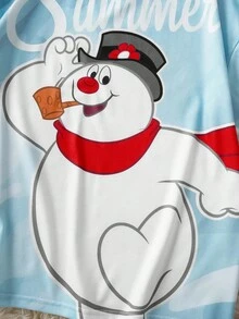 Frosty the Snowman X SHEIN Tween Girl Letter & Cartoon Snowman Pattern Round Neck Short Sleeve T-Shirt - Multicolor - View 7