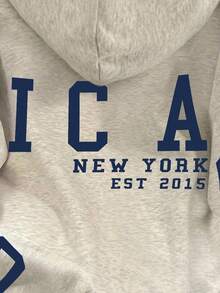 INAWLY 女式休闲宽松字母图案落肩连帽套头衫秋季