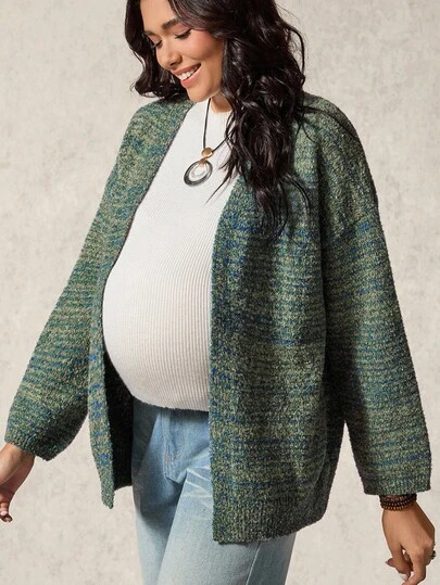Boho Mama Pregnant Women's Casual Ombre Dropped Shoulder Loose Cardigan, Autumn/Winter