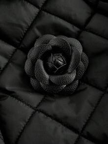 SHEIN MOD Women's Black Diamond Quilted Padded Coat, Contrast Faux Fur Collar, Winter Coat