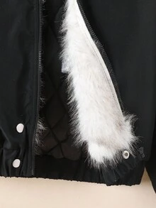 SHEIN Teen Girls' New Plush Collar Hooded Thick Fashion Jacket, Winter Versatile Hooded Padded Coat Fall - Black - View 4