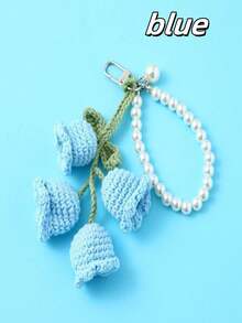 POKOJA LAND 1PC  Lily Of The Valley Keychain 4 Flowers Pearl Chain Crochet Bag Charm Korean Style Ins Aesthetic Cute Handmade Gift Spring Summer Accessory Unique - Multicolor - View 11