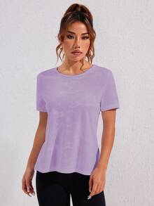 Gameset SHEIN Sport Sporty Short Sleeve Tee With Hollow Out Designworkout Tank Top Gym Women Shirts - Purple - View 2