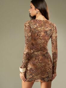 MISSGUIDED Trendsetter Rhinestone Embellished Mini Dress Long Sleeve Bodycon Party Club Night Holiday Evening Fitted Sparkle Crystal Special Occasion - Multicolor - View 2