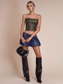 SHEIN BAE Áo crop top cổ điển, thời trang và gợi cảm, mùa hè - màu nâu - Xem 6