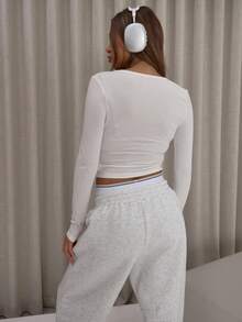 MUSERA Sweetheart Neck Cap Long Sleeve Top Classy Cute Sexy Streetwear Fall Autumn Night Out Holidays Party Spring Summer - White - View 2