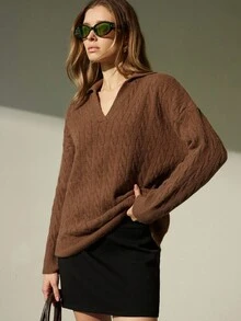 Aveloria Modichic Áo len chui đầu tối giản màu trơn dành cho nữ, mặc hàng ngày - Cà phê nâu - Xem 6