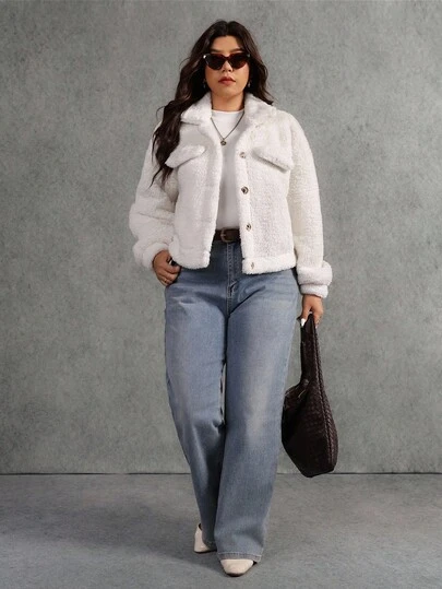 Elaquor 大码女式纯色单排扣休闲羊毛夹克，秋冬