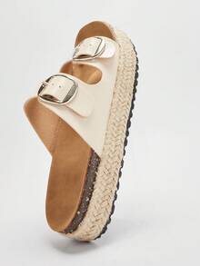 Solezae Dép bệt Nữ Khóa màu trơn Kỳ nghỉ - Màu be - Xem 2