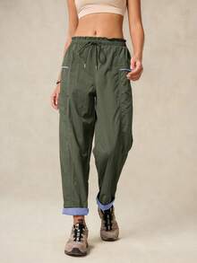 OutZeal 女士运动裤，适合露营、徒步等夏季活动，防水轻便，撞色设计，带侧袋 - 軍綠色 - 查看 10