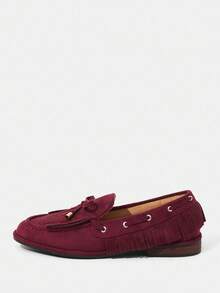 Styleloop Burgundy Bowknot Decor Casual Slip-On Flats, Versatile For Commuting, Suitable For Halloween, Christmas, Autumn - Burgundy - View 2