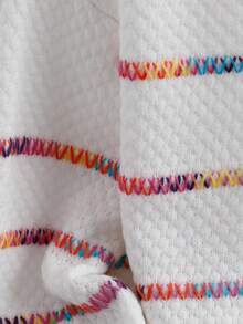 SHEIN Clasi Regalyn Plus Size Women V-Neck Contrast Color Casual Pullover  Sweater,Autumn/Winter - White - View 4