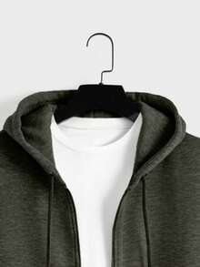 EURMUSE Sudadera con capucha con cremallera y cordón de algodón para hombres, sin camiseta - Verde militar - Ver 3