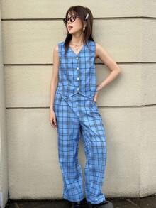 SHEIN Teen Girls Sleeveless Vest And Casual Pants Set