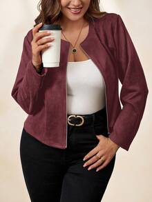 SHEIN Clasi Veste  noire grande taille, élégante pour les déplacements quotidiens et les tenues de bureau en automne/hiver - Bordeaux - Voir 5