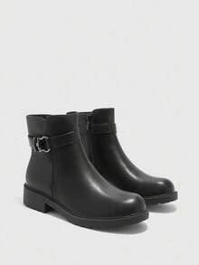 CUCCOO BIZCHIC 女式基本款黑色厚底中筒靴 - 黑色 - 查看 6