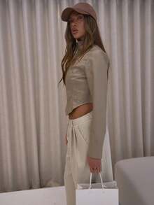 MUSERA Chaqueta de cuero sintético con cuello alto, cintura entallada y ajustada, elegante, sexy y de estilo urbano, perfecta para salidas nocturnas, fiestas, primavera y verano - Marrón - Ver 6