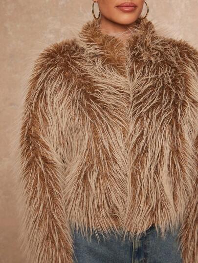 Lumalex Winter Fall For Women's Fashionable Short Fluffy Faux Fur Stand Collar Coat Holiday Vacation New Year's Party Night Out Dates Cute Halloween Costume For Women Wedding Guest Graduation Prom Business Casual For Women Teacher's Luxury Evenings For Women Elegant For Parties Birthday