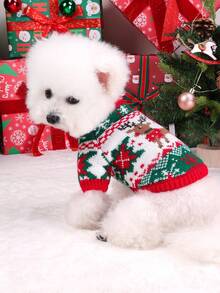 PETSIN 1 件宠物圣诞毛衣，带驯鹿费尔岛图案和插肩袖 - 彩色 - 查看 8