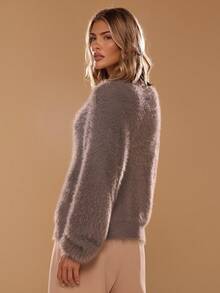 SHEIN BAE Women's Casual Loose Deep V-Neck Cardigan, Autumn/Winter,Fall Clothes For Women,Fall Sweaters,Winter Clothes Women,Halloween,Halloween Clothes Women,Cardigans,Jumpers,Halloween Sweater,Gray Sweater,Gray Cardigan Sweater, - Grey - View 6