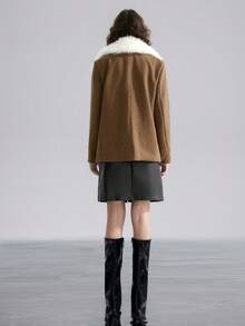 Airlisse Women's Wool Blend Textured Coat With Fur Collar - Brown - View 2