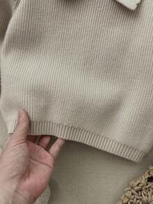 Blossori Baby Girls' French Elegant Bow Collar Pullover Sweater, Cozy Fall & Winter Styles - Apricot - View 7