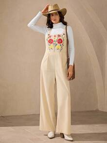 Wildy 美式乡村西式休闲绣花工装裤秋冬新款街头时尚牛仔连衣裙女装女西部连衣裙碎花贴花连衣裙复古女装 - 白色 - 查看 3