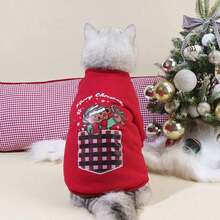 PETSIN 1件宠物圣诞主题羊毛红色运动衫 - 紅色 - 查看 5