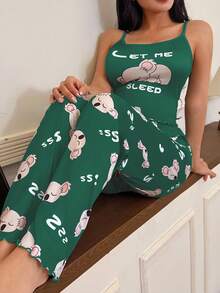 SHEIN 2件套可爱考拉印花吊带背心和裤子睡衣套装 - 彩色 - 查看 3