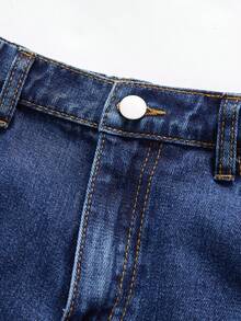 青少年男孩百搭个性校园时尚运动口袋牛仔裤 - 深色水洗藍 - 查看 6