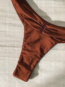 Swim Chiccia Women's Solid Color Thick Strap Metal Decor Holiday Swimwear Set - Brown - View 6