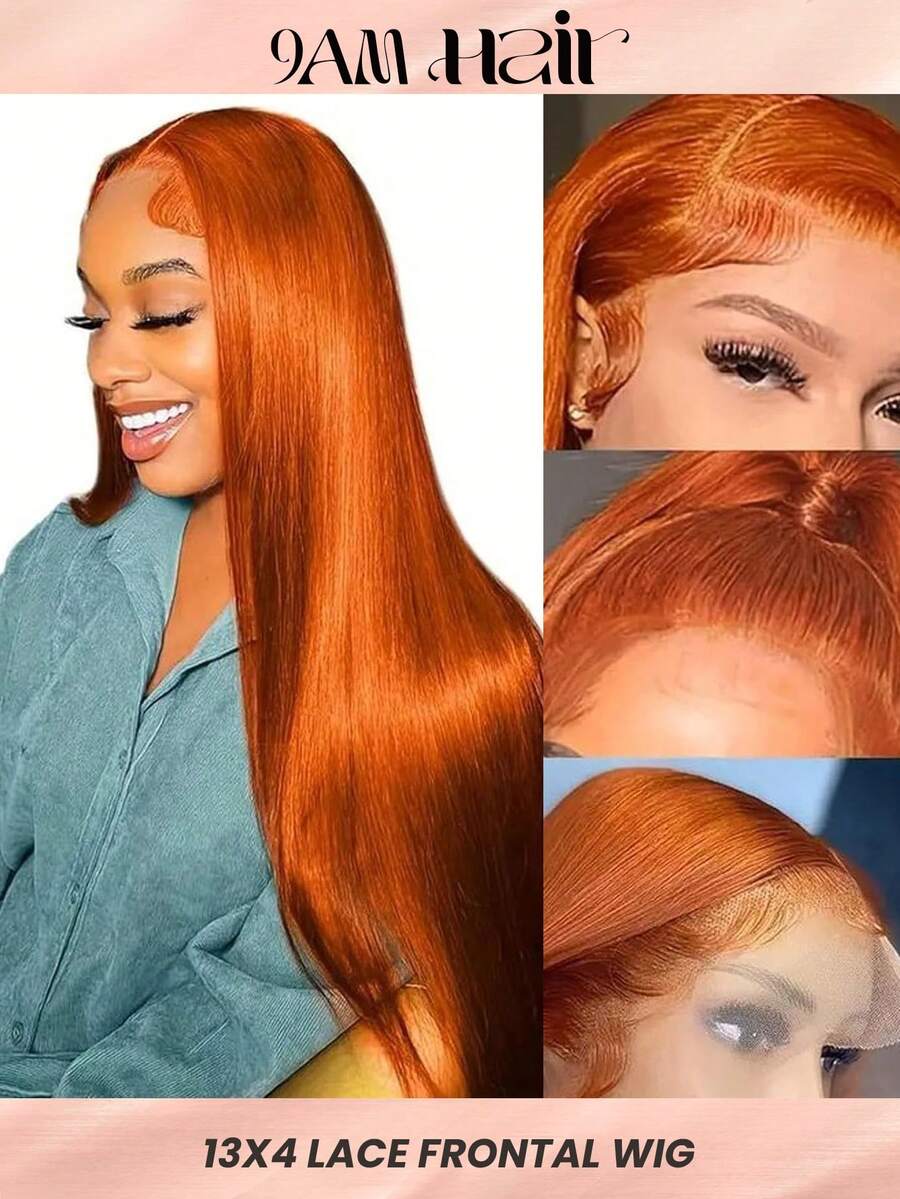 Ginger Wig Human Hair 13x4 Straight Ginger Orange Lace Front Wigs Human Hair Transparent Lace Frontal 350 Colored Human Hair Wig Pre Plucked With Baby Hair Halloween Costumes - S350 - View 1