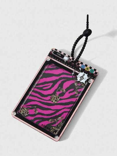 Grunge Punk Porte-cartes à imprimé zébré cerise, étui pour carte d'étudiant, porte-carte d'identité, cadre de décoration murale pour appareil photo instantané, charm de sac, porte-clés et anneau porte-clés