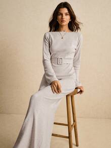 Poéselle Damen Einfarbiges Lässig Langarm Top und Rock Pullover 2-teiliges Set