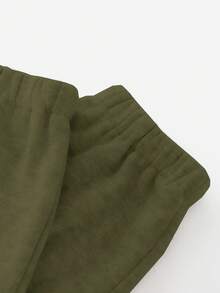 SHEIN EZwear Plus Spring Solid Elastic Waist Sweatpants Green Sweatpants - Army Green - View 3