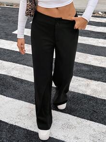 SHEIN Tall بنطلون نسائي بخصر منخفض وفضفاض وساق مستقيمة للاستخدام اليومي