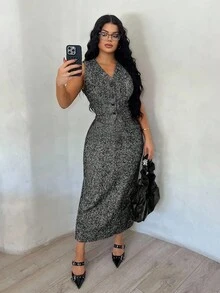 SHEIN SXY Blusa informal de negocios para mujer en negro y blanco, falda, uniforme de trabajo