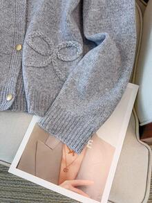 Regalyn New Women Autumn/Winter Single Piece Heavy Embroidered Bow Design Delicate Metal Button Sweater Cardigan, Sweet Elegant Elegant For Dates