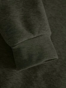 SHEIN Cottnline 100%Cotton Men Letter Graphic Pocket Drawstring Thermal Hoodie - Army Green - View 6