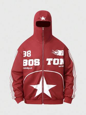 Street Life Men's Sporty US City Name Slogan Print Zip-Up Hooded Sweatshirt,  In Autumn/Winter