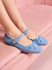 CUCCOO DOLLMOD Women's Casual Versatile Lace Trim Flat Loafers - Blue - View 3