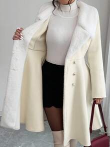 Elenzga معطف أنيق مشدود الخصر مقاس كبير، خريف/شتاء - لون مشمشي - مشاهدة 8