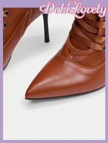 Dola Lovely Fashionable Women's Pointed Toe High Heel Boots, Sexy Pink Shaft Boots, Warm & Fluffy - Brown - View 8