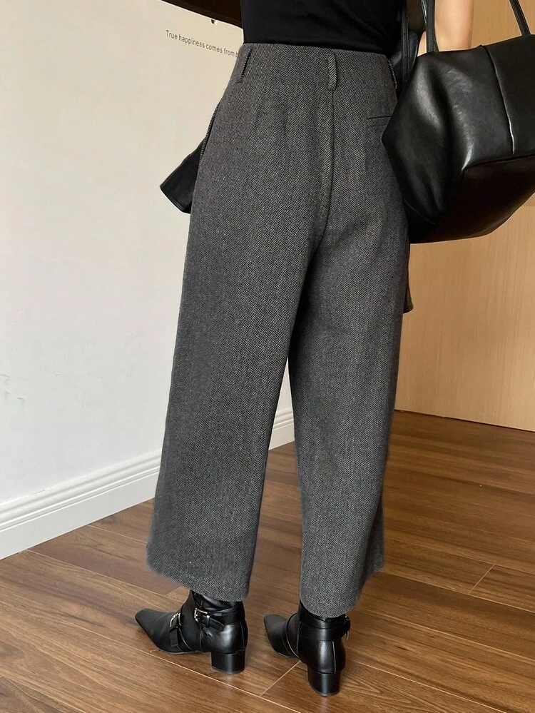 Women's Herringbone Straight Leg Ankle Pants, Casual Trousers For Autumn/Winter