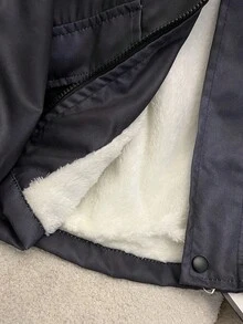 1 件男童加大保暖内衬实用夹克，带大口袋，数码扎染面料，休闲户外服装 - 黑色 - 查看 7